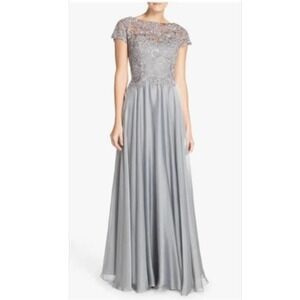 LA FEMME Lace & Satin A-Line Gown Dresses in Platinum Women's Size 10
